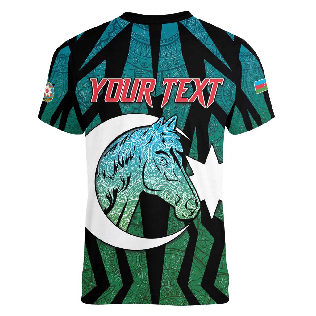 Personalized Azerbaijan Women V-Neck T-Shirt Karabakh Horse Tattoo - Wonder Print Shop