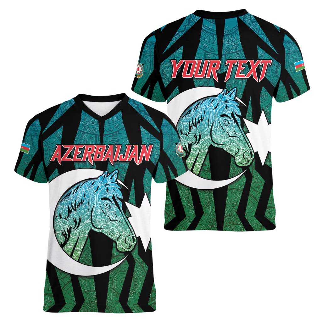 Personalized Azerbaijan Women V-Neck T-Shirt Karabakh Horse Tattoo - Wonder Print Shop