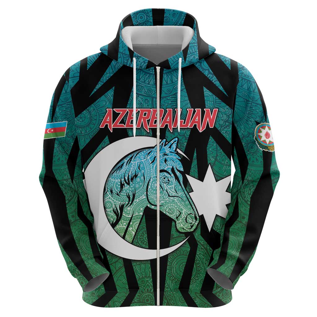 Personalized Azerbaijan Zip Hoodie Karabakh Horse Tattoo - Wonder Print Shop