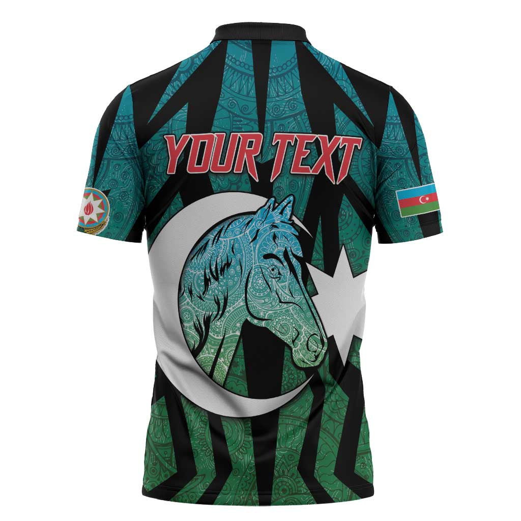 Personalized Azerbaijan Zipper Polo Shirt Karabakh Horse Tattoo - Wonder Print Shop