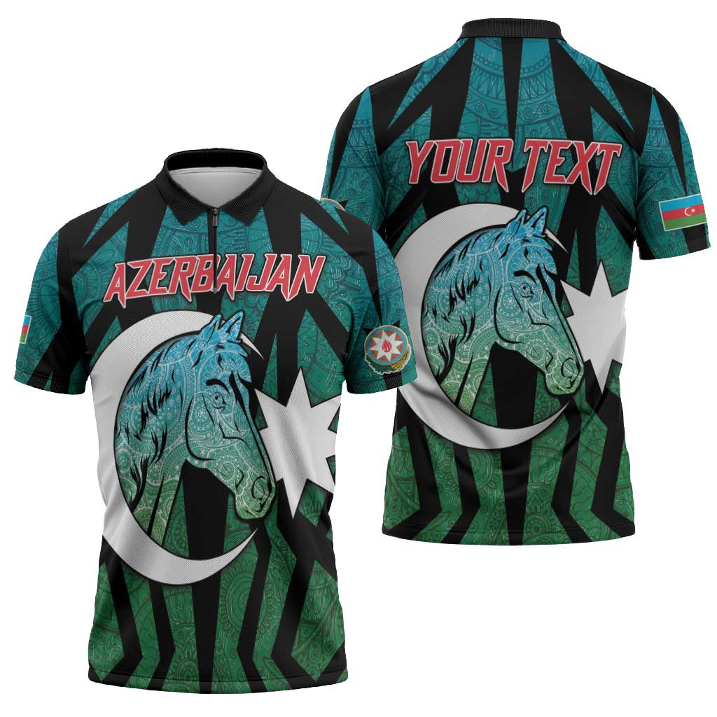 Personalized Azerbaijan Zipper Polo Shirt Karabakh Horse Tattoo - Wonder Print Shop