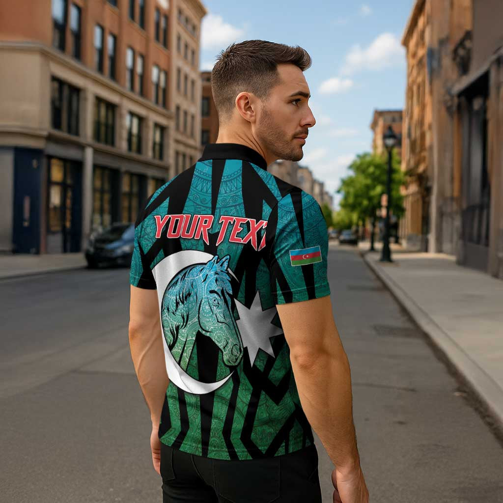 Personalized Azerbaijan Zipper Polo Shirt Karabakh Horse Tattoo - Wonder Print Shop