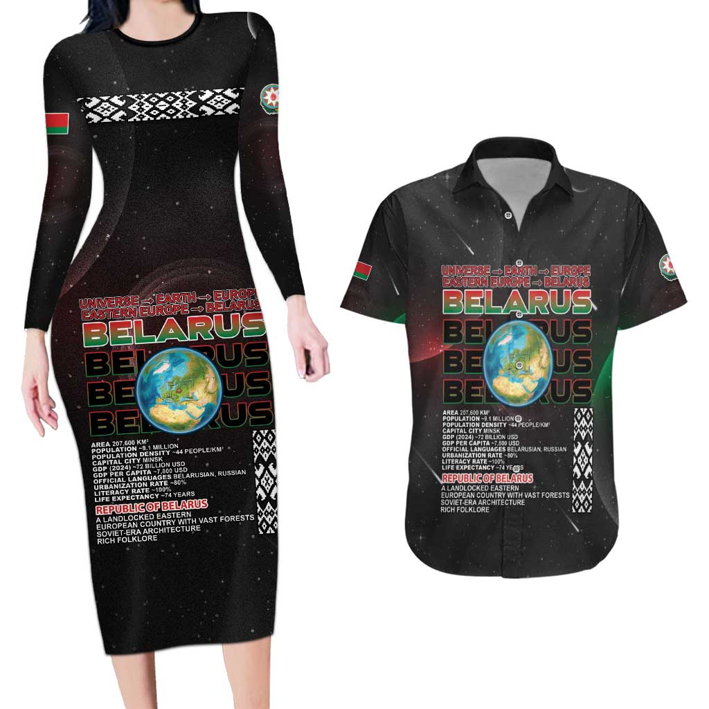 Belarus Couples Matching Long Sleeve Bodycon Dress and Hawaiian Shirt Information From The Universe - Wonder Print Shop