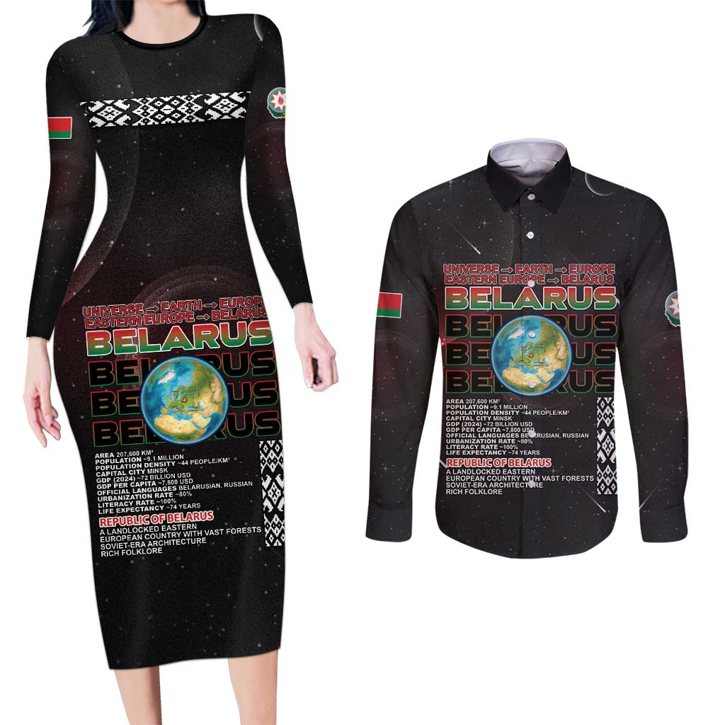 Belarus Couples Matching Long Sleeve Bodycon Dress and Long Sleeve Button Shirt Information From The Universe - Wonder Print Shop
