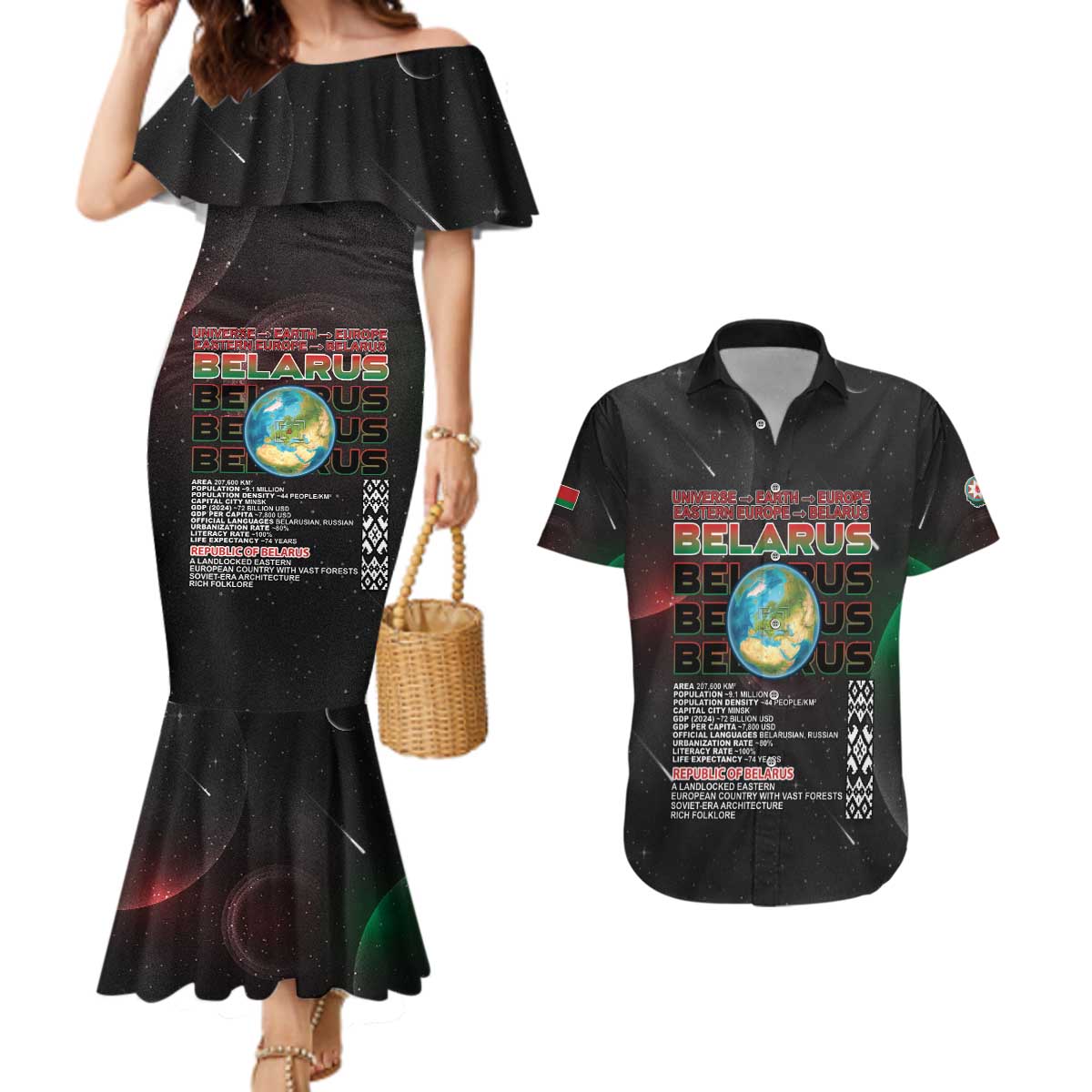 Belarus Couples Matching Mermaid Dress and Hawaiian Shirt Information From The Universe - Wonder Print Shop