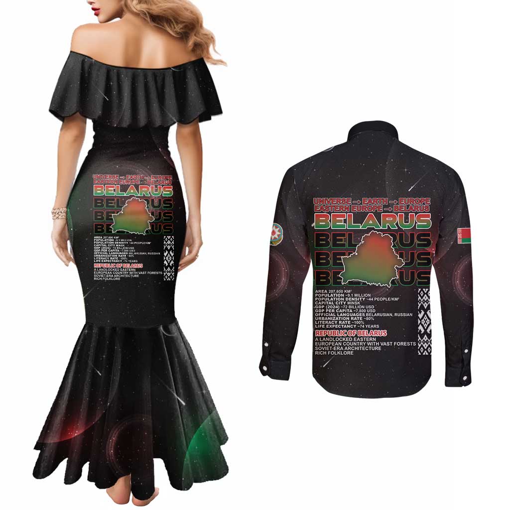 Belarus Couples Matching Mermaid Dress and Long Sleeve Button Shirt Information From The Universe - Wonder Print Shop
