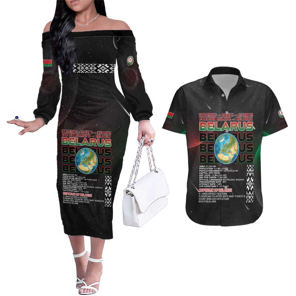 Belarus Couples Matching Off The Shoulder Long Sleeve Dress and Hawaiian Shirt Information From The Universe - Wonder Print Shop