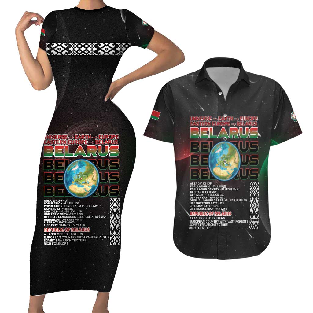 Belarus Couples Matching Short Sleeve Bodycon Dress and Hawaiian Shirt Information From The Universe - Wonder Print Shop