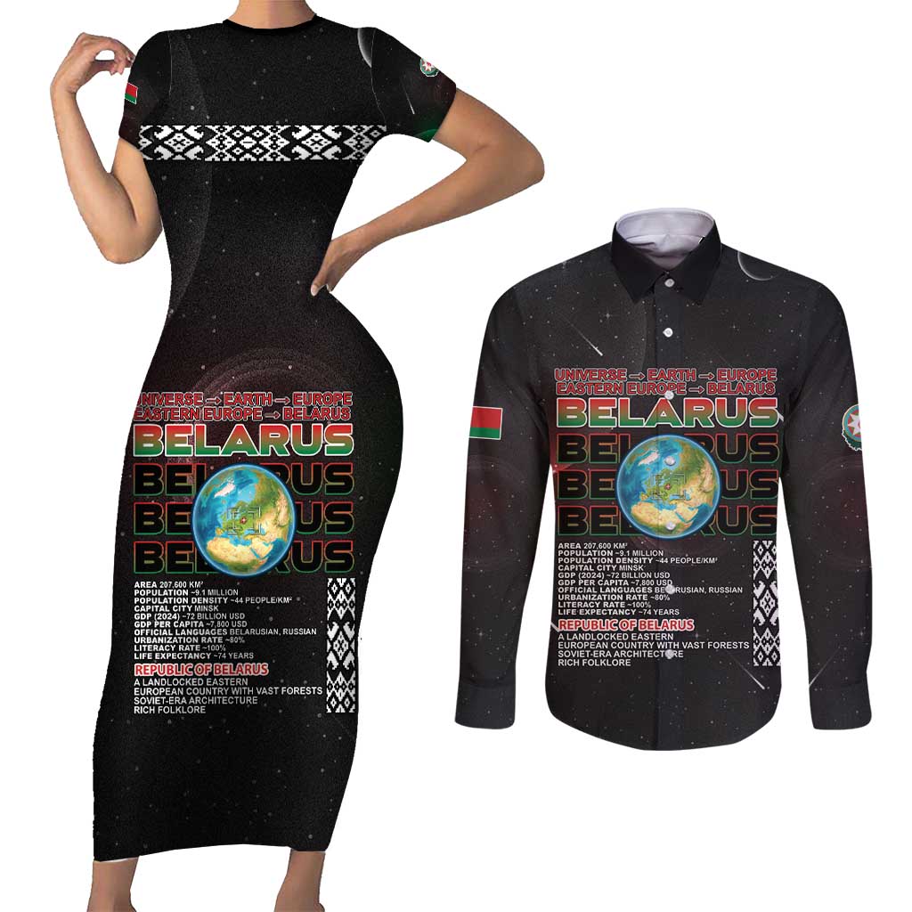 Belarus Couples Matching Short Sleeve Bodycon Dress and Long Sleeve Button Shirt Information From The Universe - Wonder Print Shop