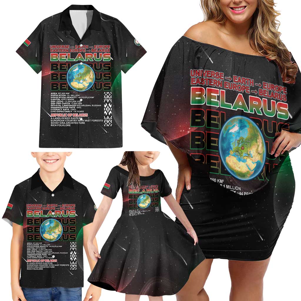 Belarus Family Matching Off Shoulder Short Dress and Hawaiian Shirt Information From The Universe - Wonder Print Shop