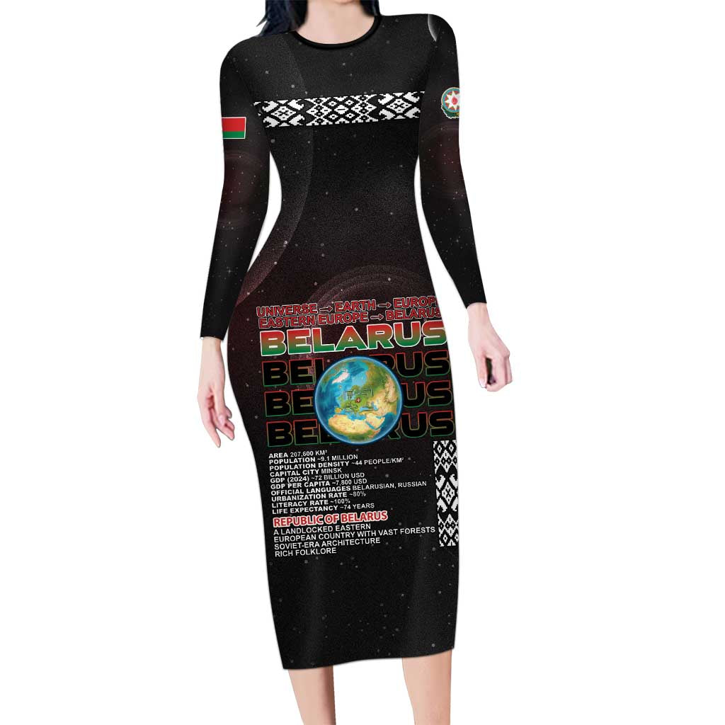 Belarus Long Sleeve Bodycon Dress Information From The Universe - Wonder Print Shop