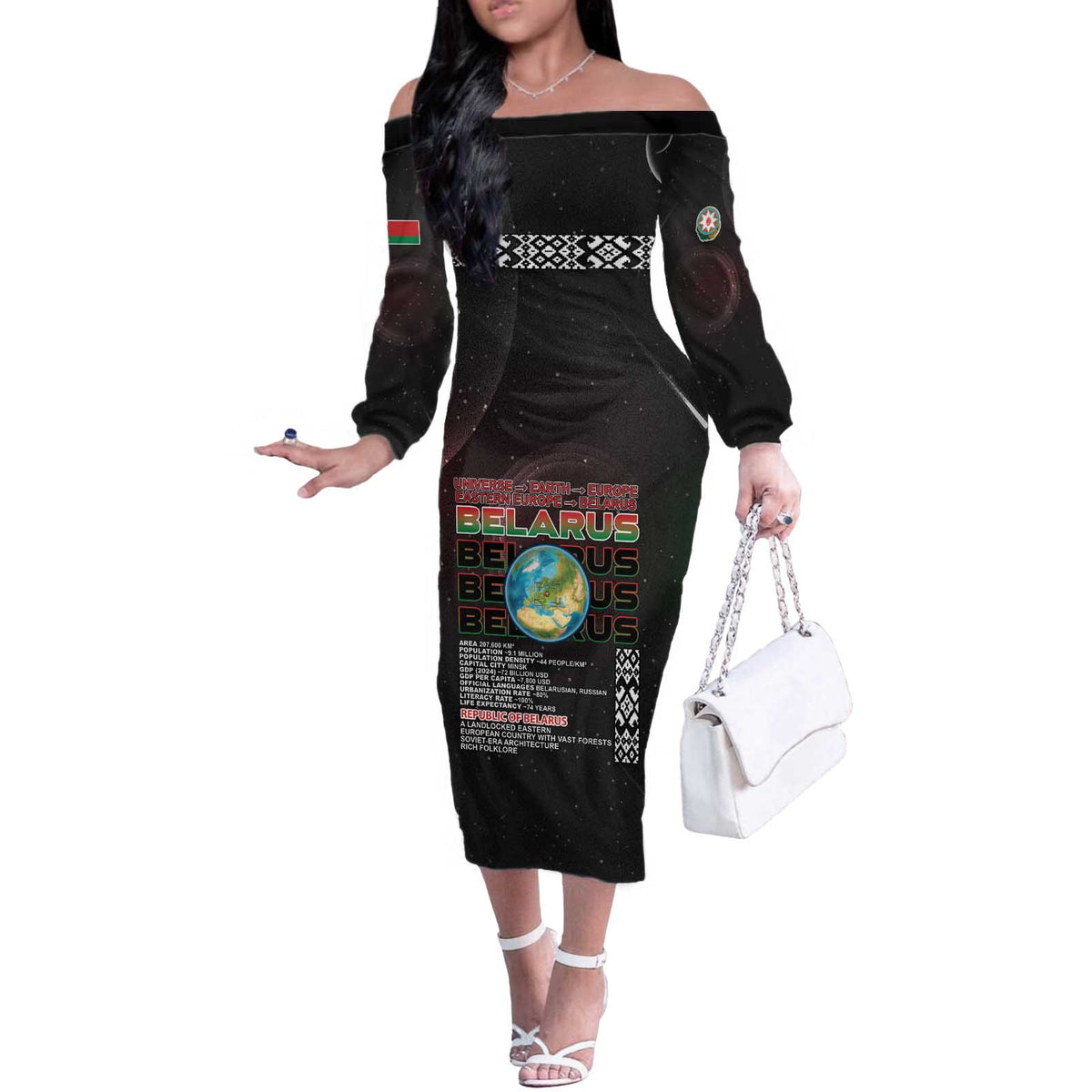 Belarus Off The Shoulder Long Sleeve Dress Information From The Universe - Wonder Print Shop