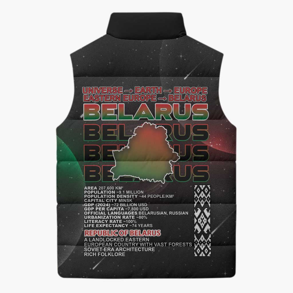 Belarus Sleeveless Puffer Jacket Information From The Universe - Wonder Print Shop