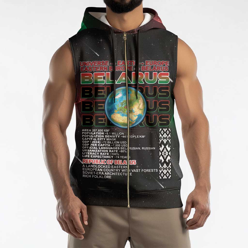 Belarus Sleeveless Zip Hoodie Information From The Universe - Wonder Print Shop