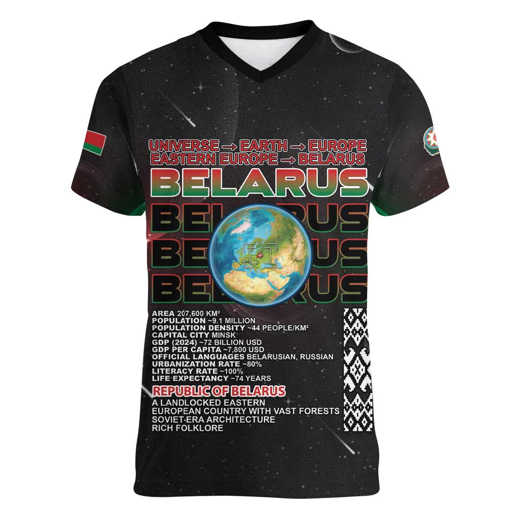 Belarus Women V-Neck T-Shirt Information From The Universe - Wonder Print Shop