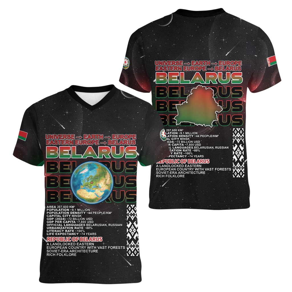Belarus Women V-Neck T-Shirt Information From The Universe - Wonder Print Shop