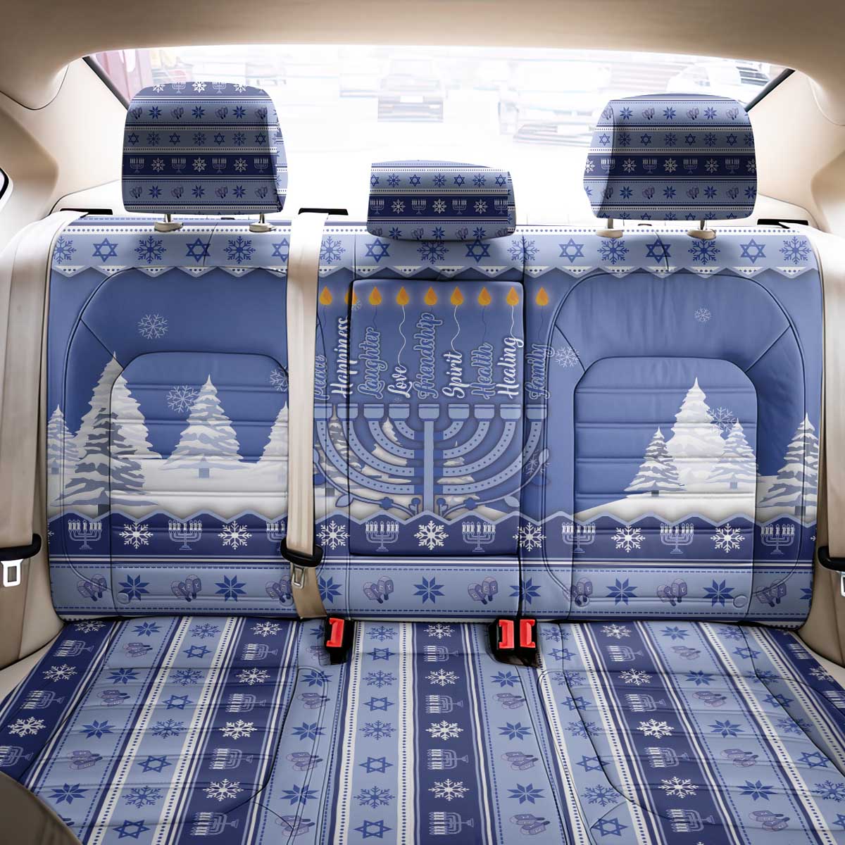 Hanukkah Christmas Back Car Seat Cover Love And Lights - Wonder Print Shop