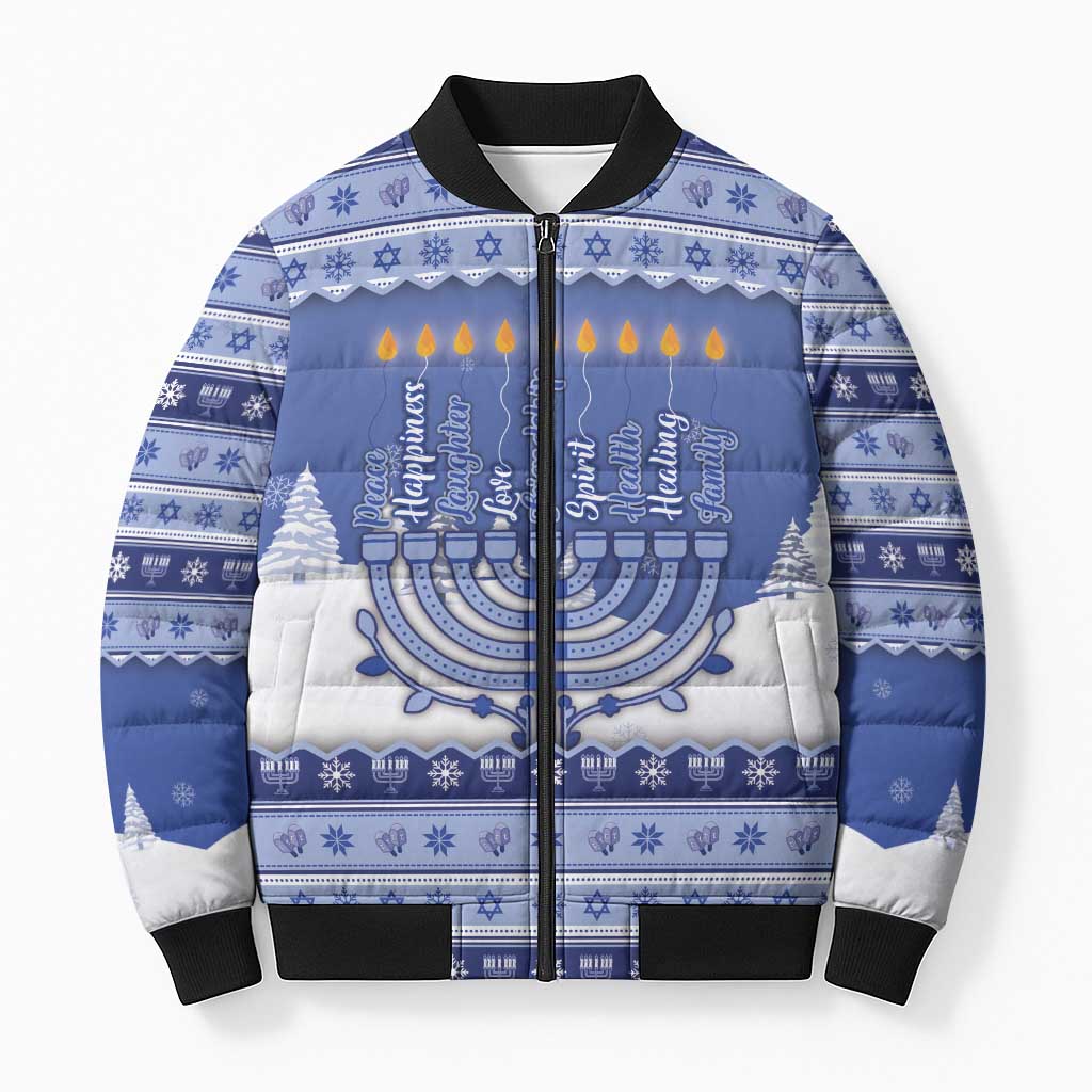 Hanukkah Christmas Bomber Puffer Jacket Love And Lights - Wonder Print Shop