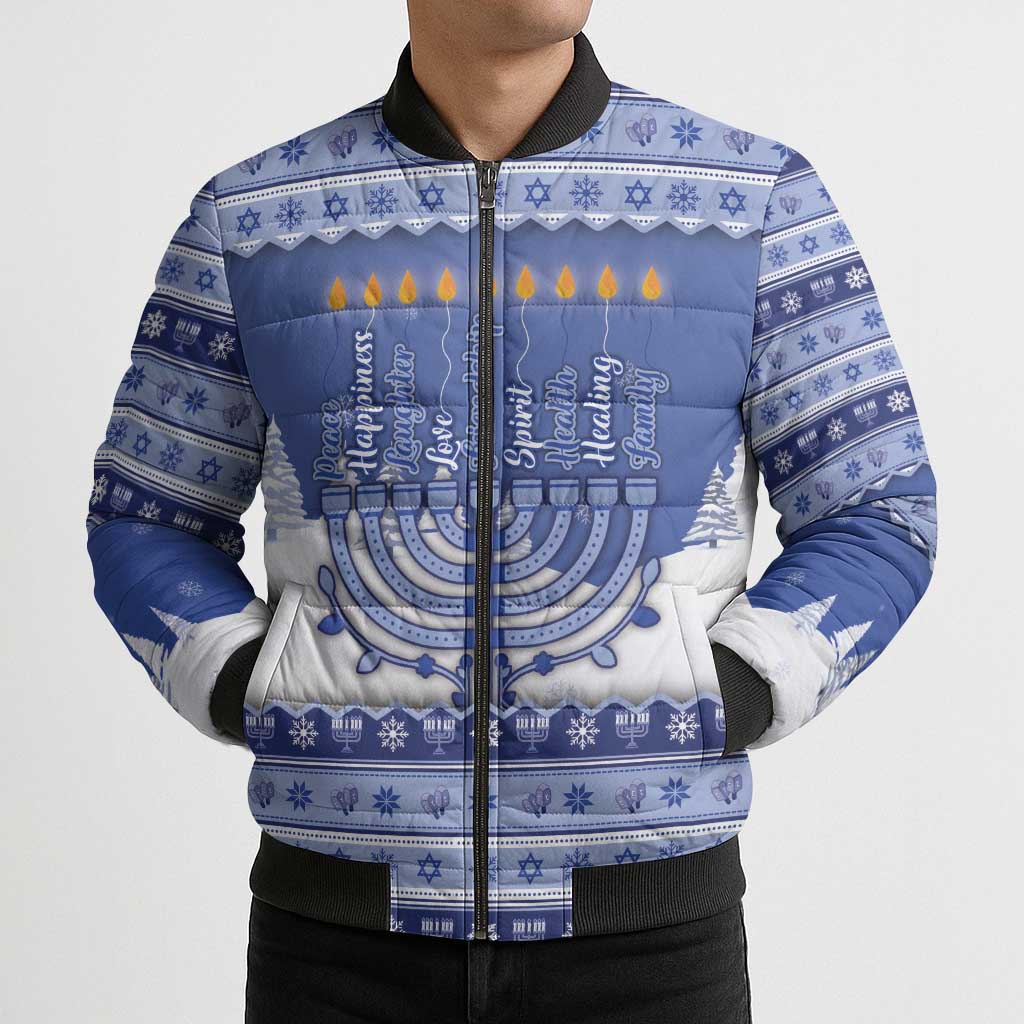 Hanukkah Christmas Bomber Puffer Jacket Love And Lights - Wonder Print Shop