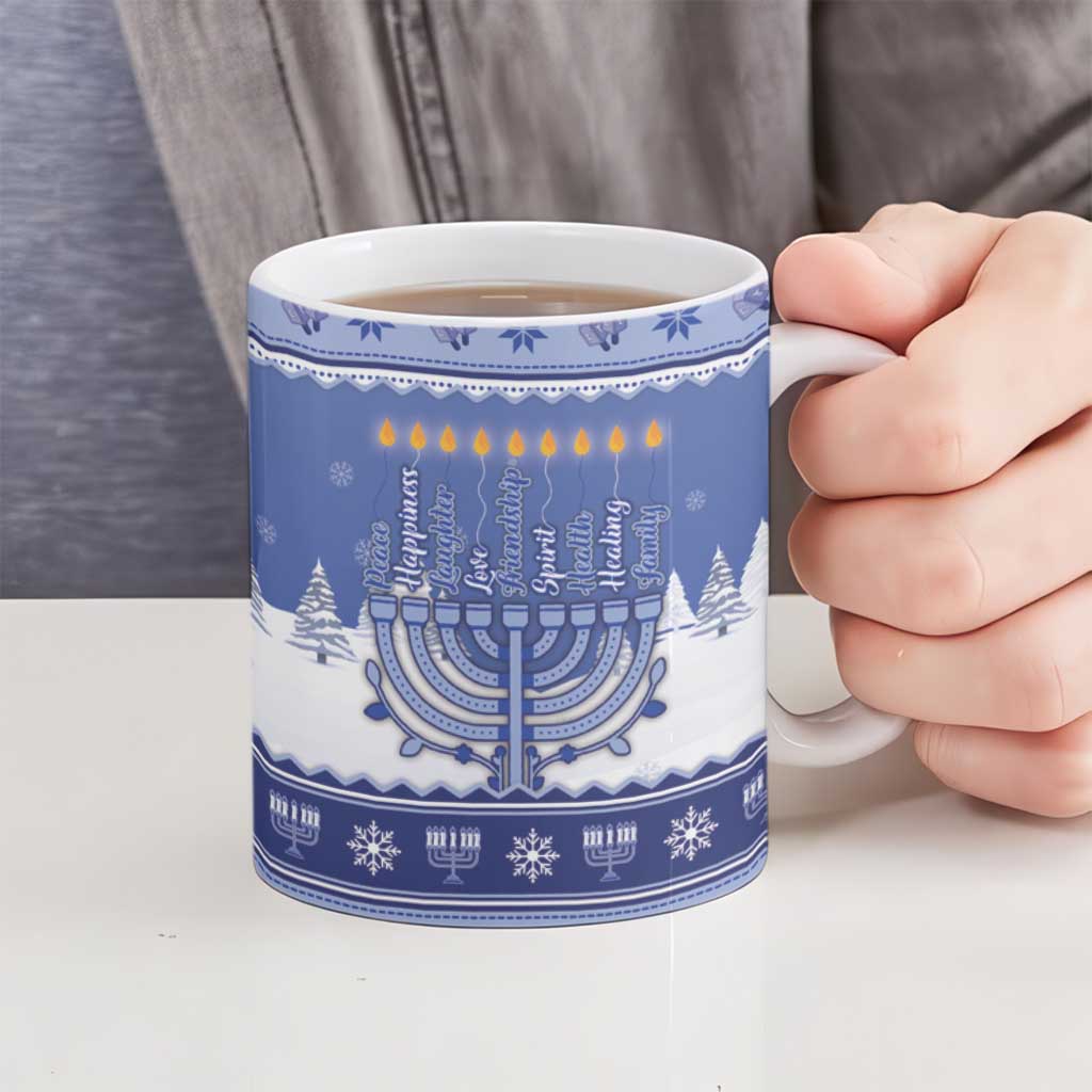 Hanukkah Christmas Ceramic Mug Love And Lights - Wonder Print Shop