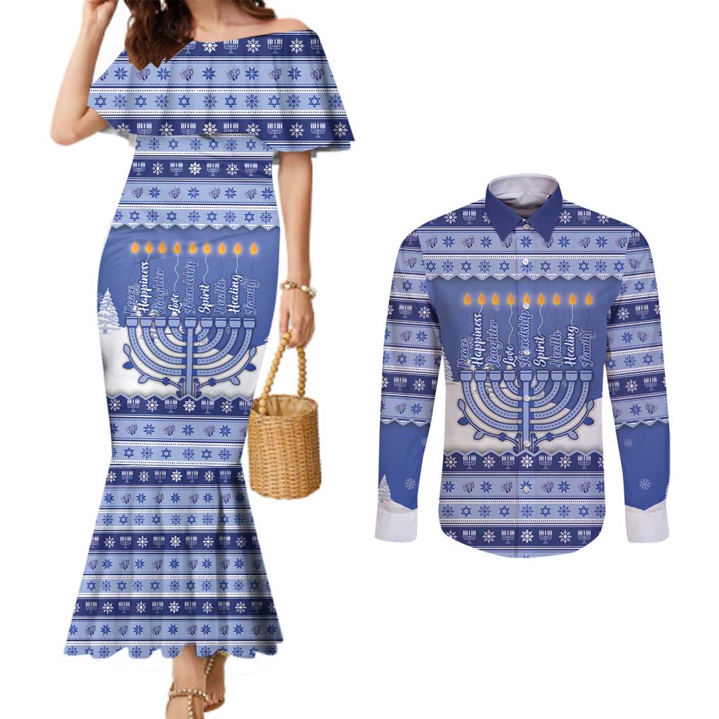 Hanukkah Christmas Couples Matching Mermaid Dress and Long Sleeve Button Shirt Love And Lights - Wonder Print Shop