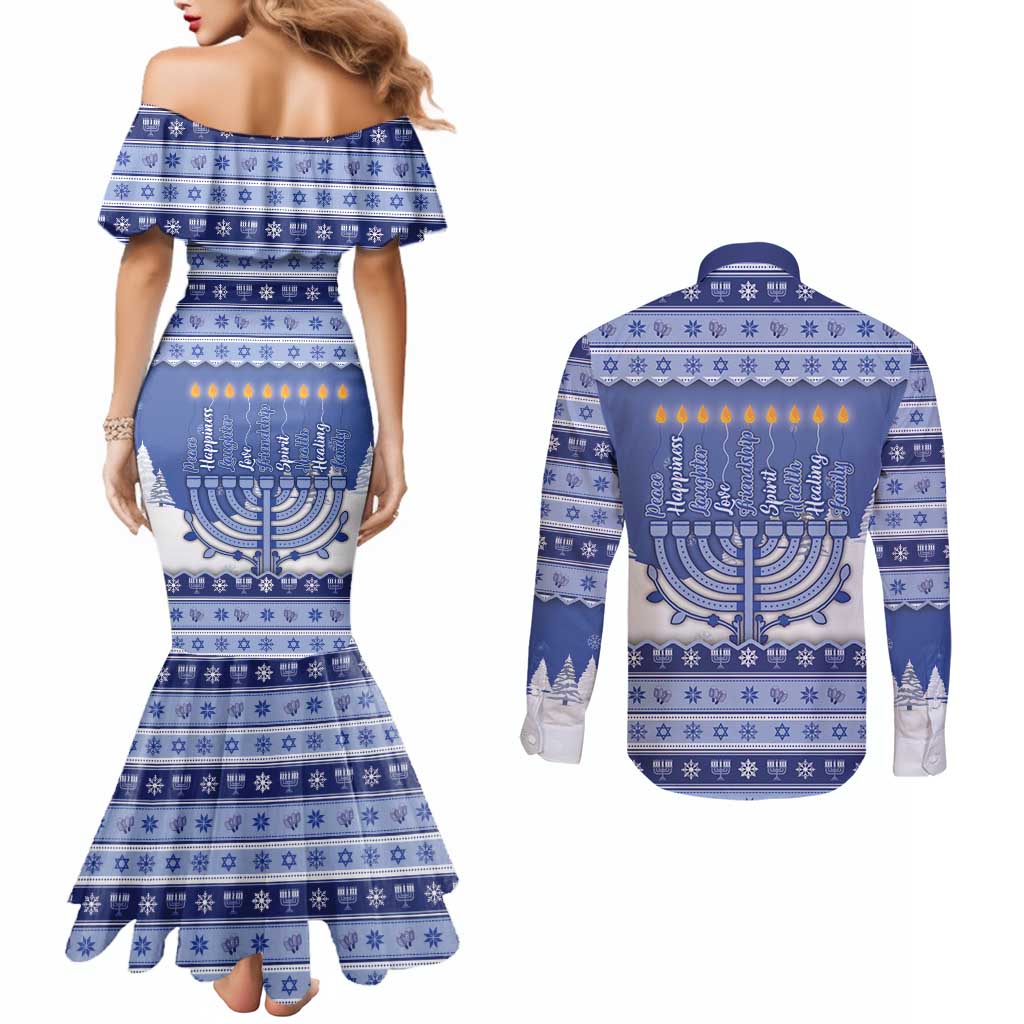 Hanukkah Christmas Couples Matching Mermaid Dress and Long Sleeve Button Shirt Love And Lights - Wonder Print Shop