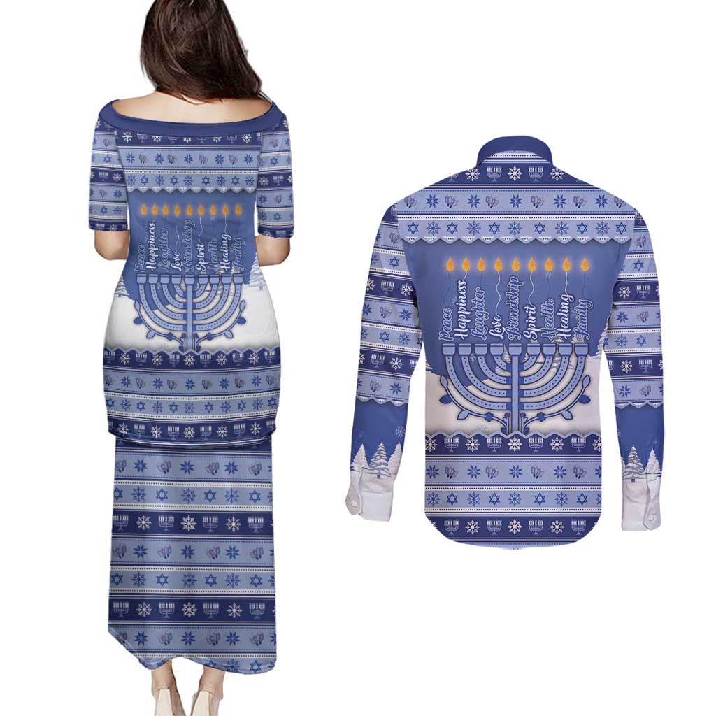 Hanukkah Christmas Couples Matching Puletasi and Long Sleeve Button Shirt Love And Lights - Wonder Print Shop