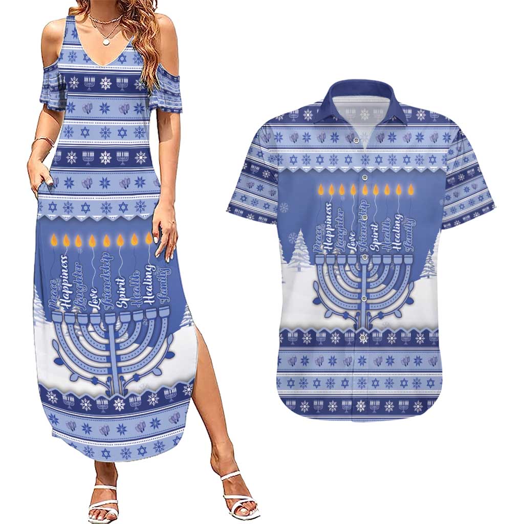 Hanukkah Christmas Couples Matching Summer Maxi Dress and Hawaiian Shirt Love And Lights - Wonder Print Shop