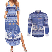 Hanukkah Christmas Couples Matching Summer Maxi Dress and Long Sleeve Button Shirt Love And Lights - Wonder Print Shop