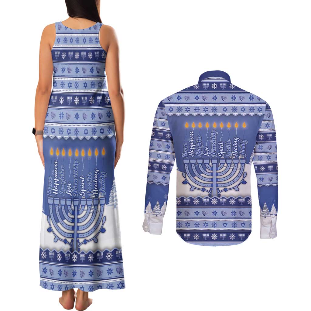 Hanukkah Christmas Couples Matching Tank Maxi Dress and Long Sleeve Button Shirt Love And Lights - Wonder Print Shop