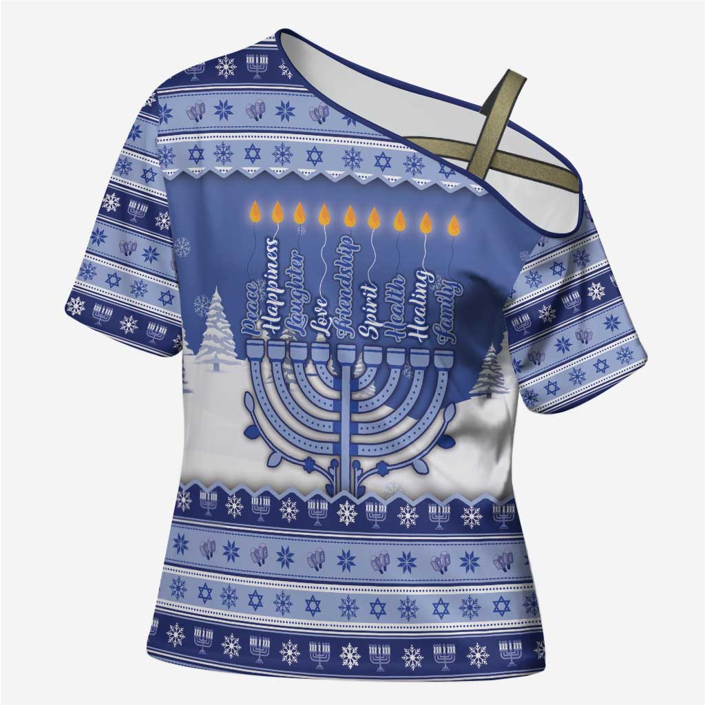 Hanukkah Christmas Cross Shoulder Shirt Love And Lights - Wonder Print Shop