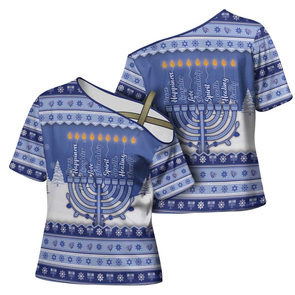 Hanukkah Christmas Cross Shoulder Shirt Love And Lights - Wonder Print Shop