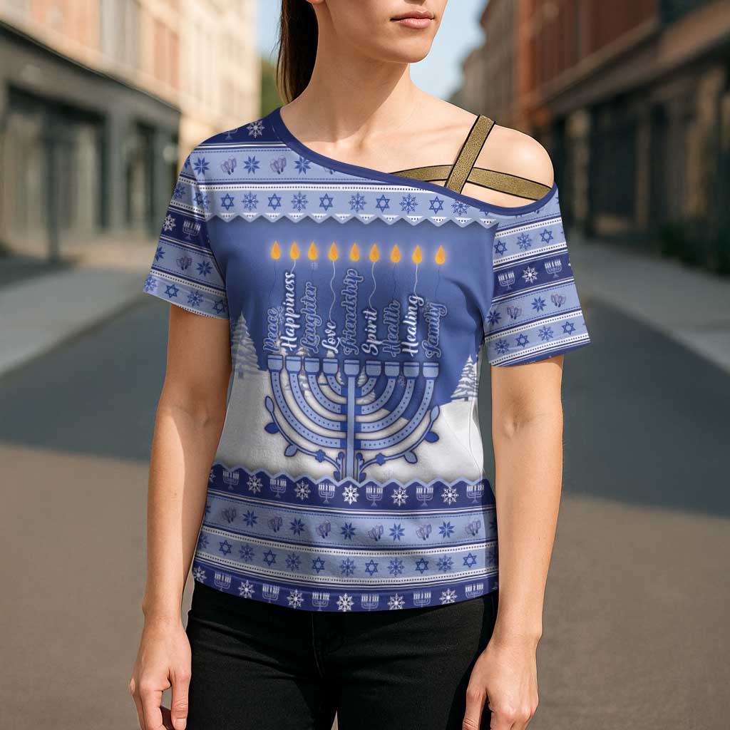Hanukkah Christmas Cross Shoulder Shirt Love And Lights - Wonder Print Shop