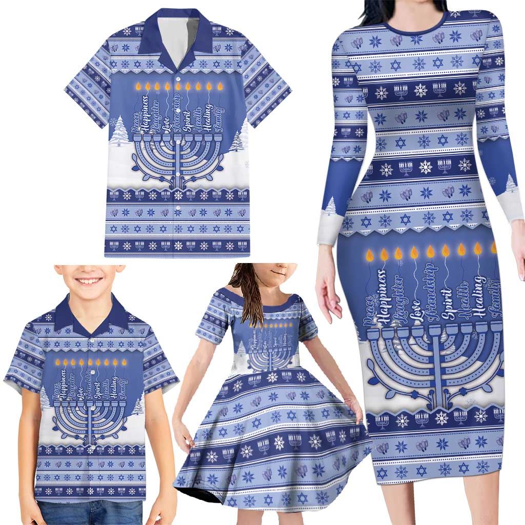 Hanukkah Christmas Family Matching Long Sleeve Bodycon Dress and Hawaiian Shirt Love And Lights - Wonder Print Shop