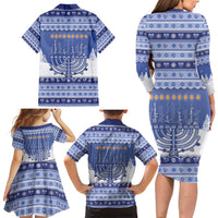 Hanukkah Christmas Family Matching Long Sleeve Bodycon Dress and Hawaiian Shirt Love And Lights - Wonder Print Shop