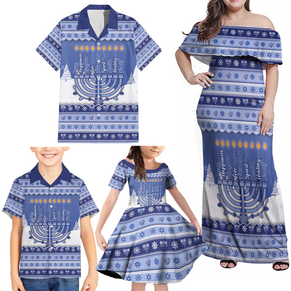 Hanukkah Christmas Family Matching Off Shoulder Maxi Dress and Hawaiian Shirt Love And Lights - Wonder Print Shop