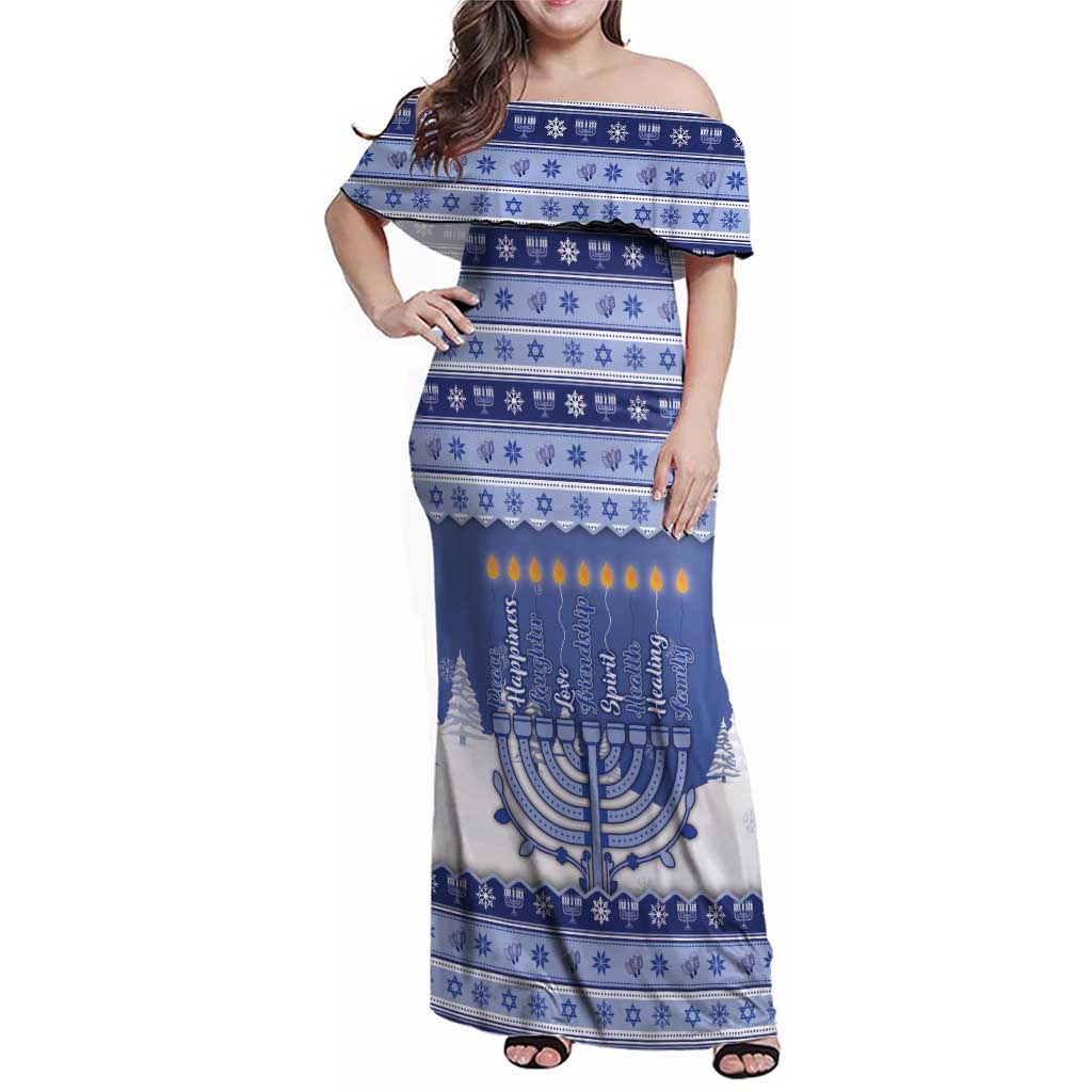 Hanukkah Christmas Family Matching Off Shoulder Maxi Dress and Hawaiian Shirt Love And Lights - Wonder Print Shop