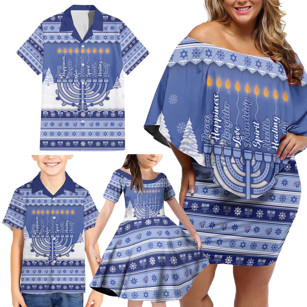 Hanukkah Christmas Family Matching Off Shoulder Short Dress and Hawaiian Shirt Love And Lights - Wonder Print Shop