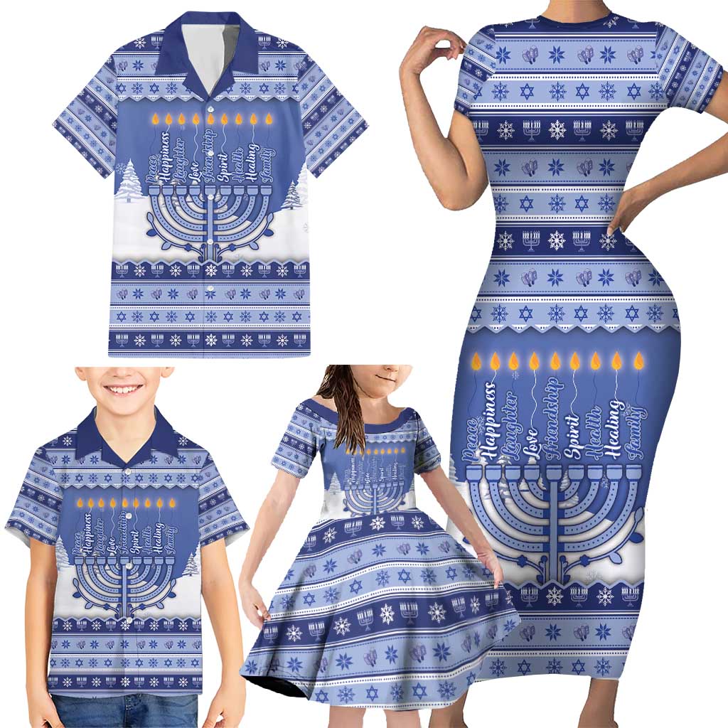 Hanukkah Christmas Family Matching Short Sleeve Bodycon Dress and Hawaiian Shirt Love And Lights - Wonder Print Shop