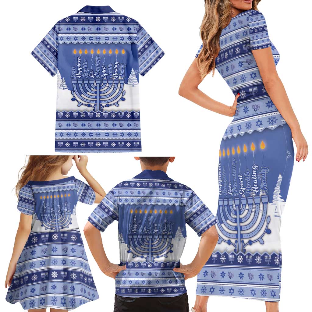 Hanukkah Christmas Family Matching Short Sleeve Bodycon Dress and Hawaiian Shirt Love And Lights - Wonder Print Shop