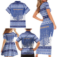 Hanukkah Christmas Family Matching Short Sleeve Bodycon Dress and Hawaiian Shirt Love And Lights - Wonder Print Shop