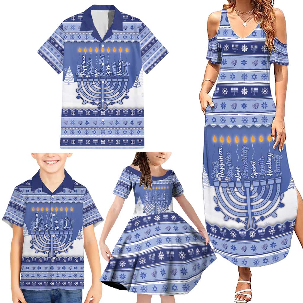 Hanukkah Christmas Family Matching Summer Maxi Dress and Hawaiian Shirt Love And Lights - Wonder Print Shop
