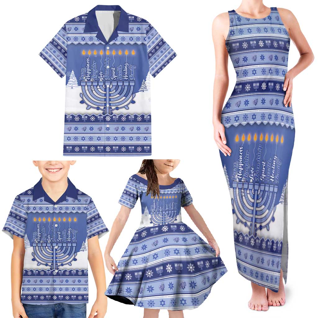 Hanukkah Christmas Family Matching Tank Maxi Dress and Hawaiian Shirt Love And Lights - Wonder Print Shop