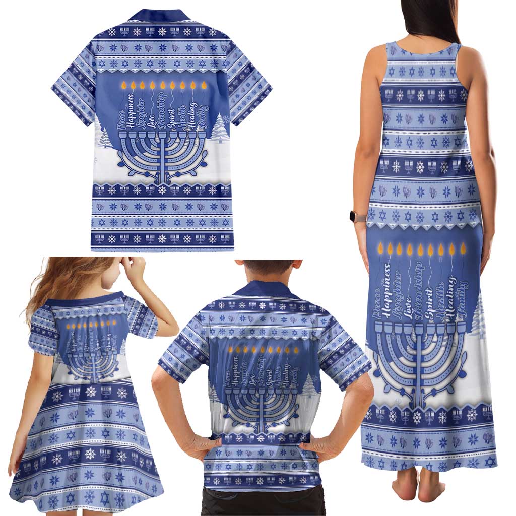 Hanukkah Christmas Family Matching Tank Maxi Dress and Hawaiian Shirt Love And Lights - Wonder Print Shop