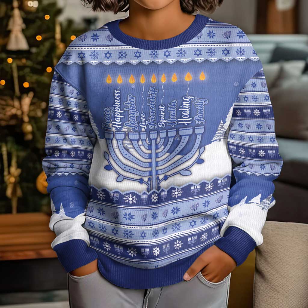 Hanukkah Christmas Kid Ugly Christmas Sweater Love And Lights - Wonder Print Shop