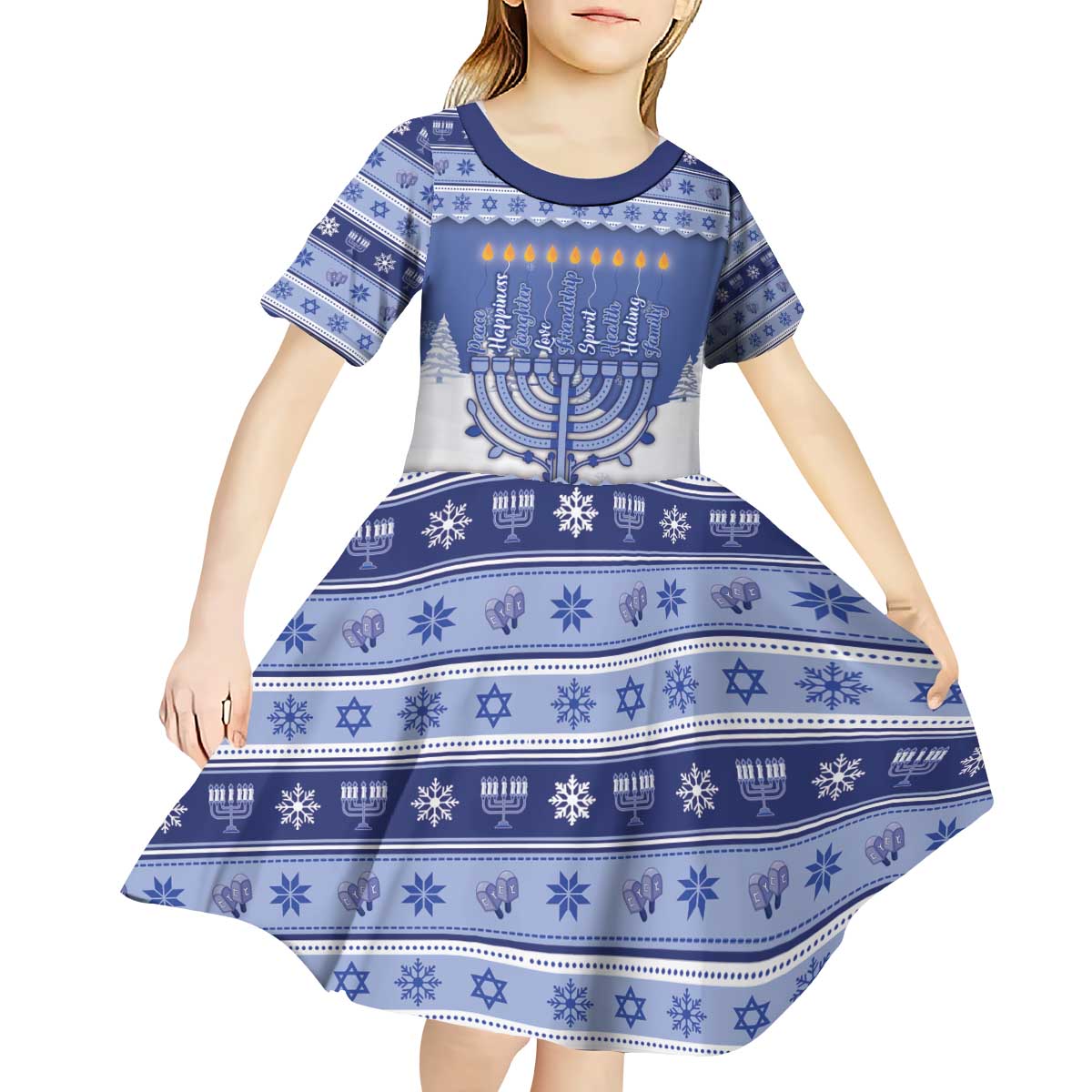 Hanukkah Christmas Kid Short Sleeve Dress Love And Lights - Wonder Print Shop