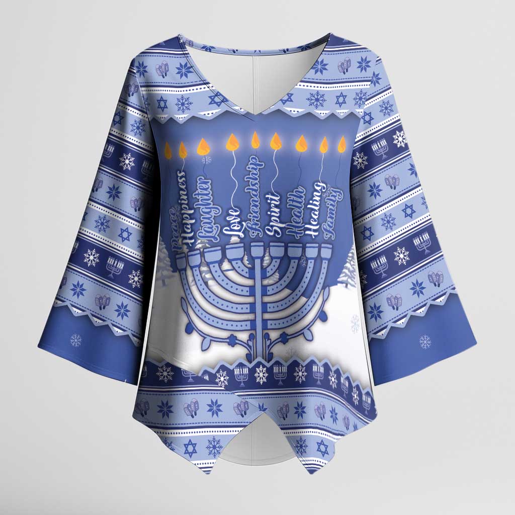 Hanukkah Christmas Kimono Sleeve Blouse Love And Lights - Wonder Print Shop