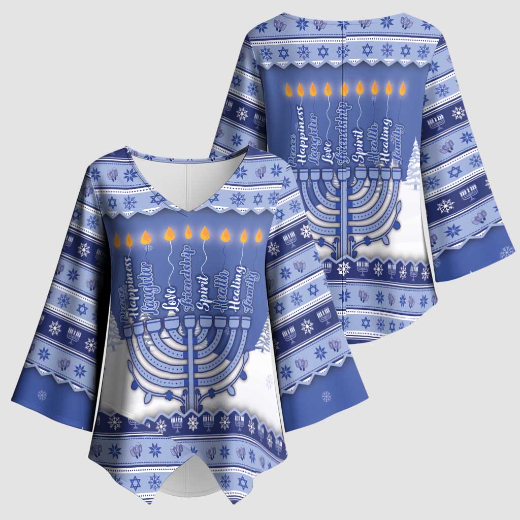 Hanukkah Christmas Kimono Sleeve Blouse Love And Lights - Wonder Print Shop