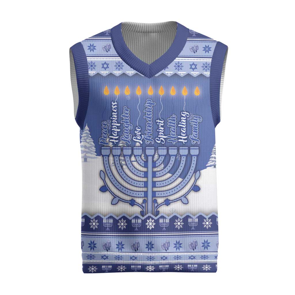 Hanukkah Christmas Knitted V-Neck Vest Love And Lights - Wonder Print Shop
