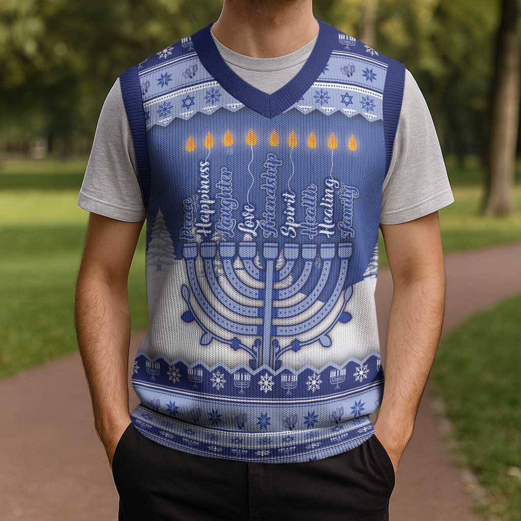 Hanukkah Christmas Knitted V-Neck Vest Love And Lights - Wonder Print Shop